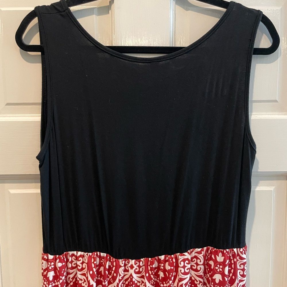 Sherosa Sleeveless Scoop Neck Tank Maxi Dress Black‎ Red Floral Size XL - Picture 2 of 6